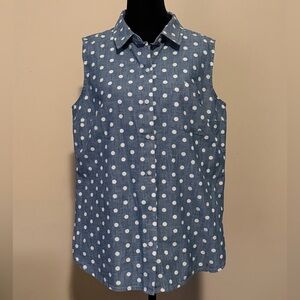 Women’s Medium Tommy Hilfiger Sleeveless Polka Dot Chambray Blouse